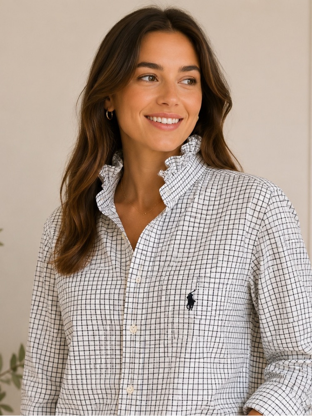 Upcycled Ralph Lauren Black & White Windowpane Cotton Button-Down Shirt - Picture 9 of 9